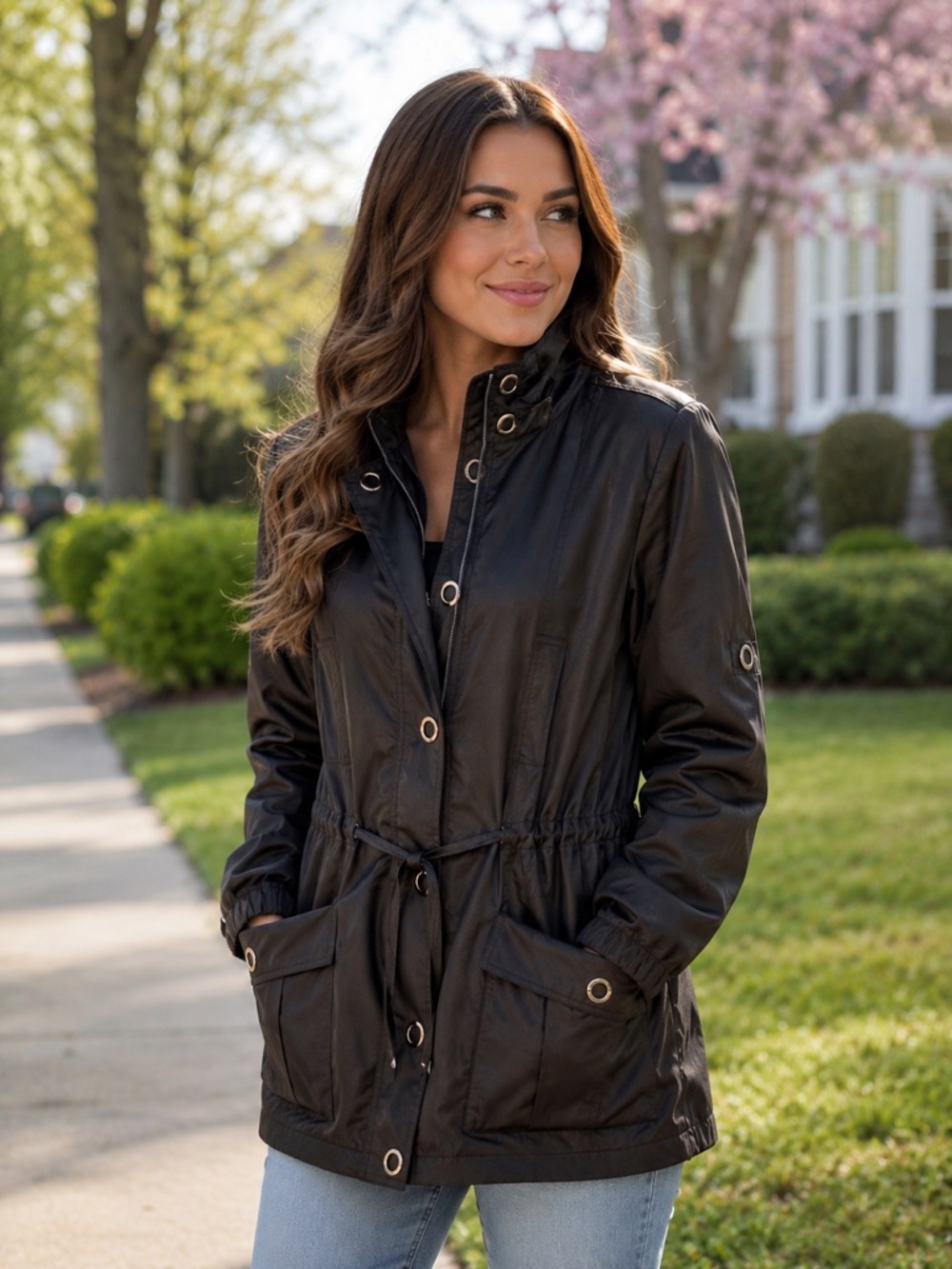 AGB Black Utility Jacket with Drawstring Waist